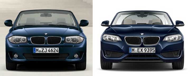 BMW E88 vs F23 - вид спереди
