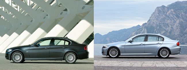 BMW E90 до и после рестайлинга - вид сбоку
