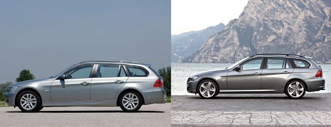BMW E91 до и после рестайлинга - вид сбоку