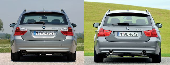 BMW E91 до и после рестайлинга - вид сзади