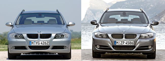 BMW E91 до и после рестайлинга - вид спереди