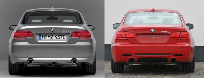 BMW E92 до и после рестайлинга - вид сзади