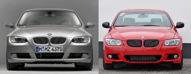 BMW E92 до и после рестайлинга - вид спереди