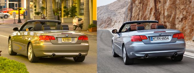 BMW E93 до и после рестайлинга - вид сзади