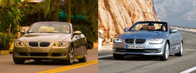 BMW E93 до и после рестайлинга - вид спереди