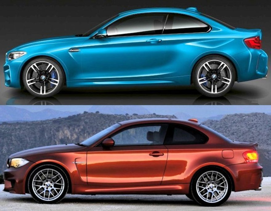 BMW M2 F87 vs 1M E82 - вид сбоку
