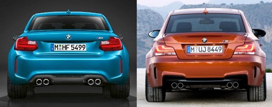 BMW M2 F87 vs 1M E82 - вид сзади